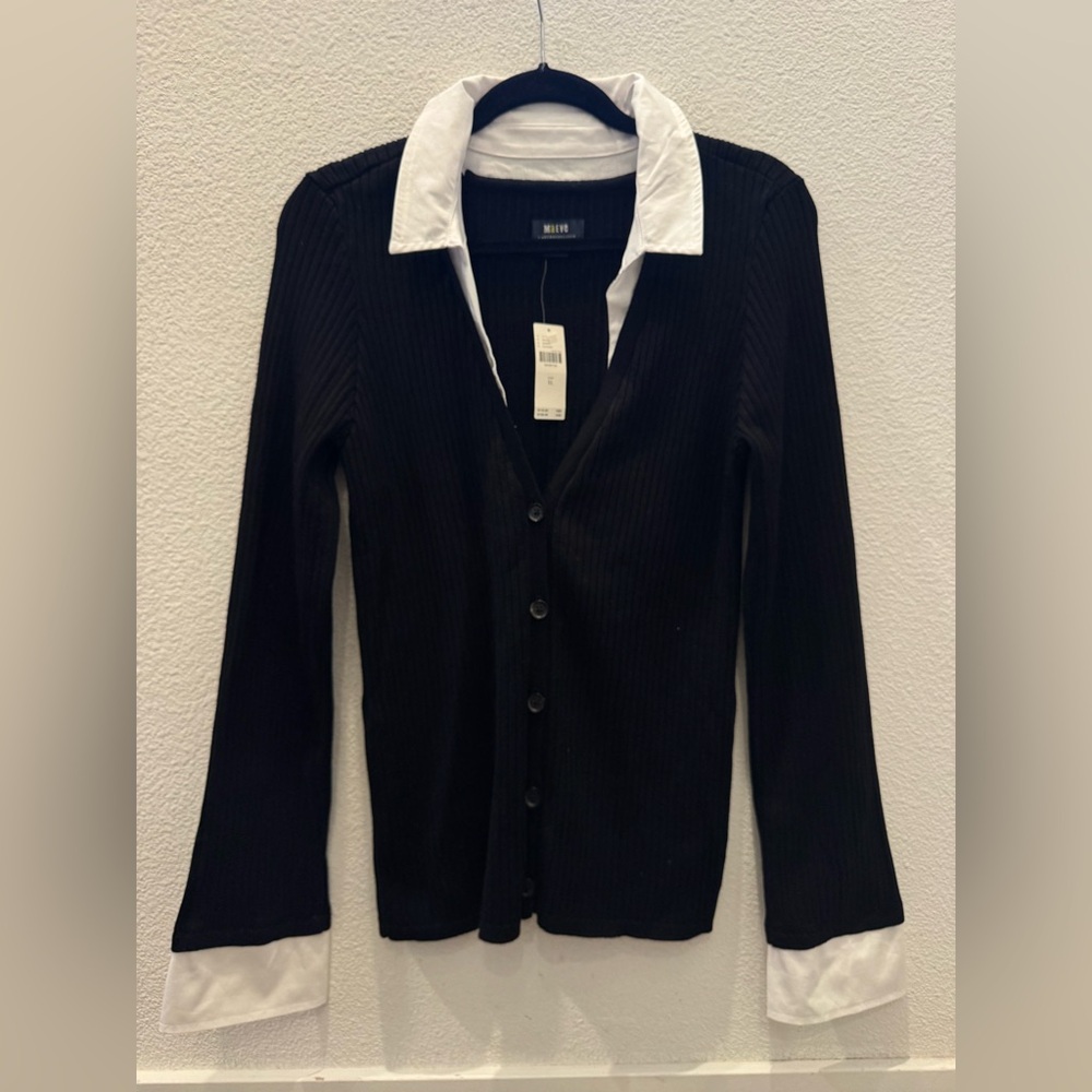 NWT - Anthropologie Maeve twofer ribbed cardigan w/ white collar and cuffs